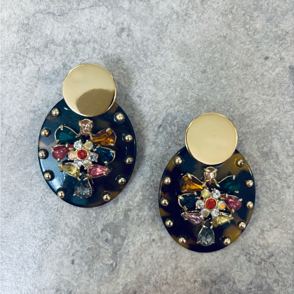 J. Crew Colorful Gemstone Statement Earrings